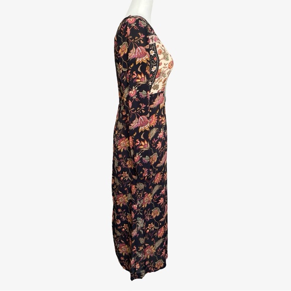 Anthropologie x Kachel Mixed Floral Print Long-Sleeve Midi Dress Black Sz 2 EUC - Picture 6 of 16